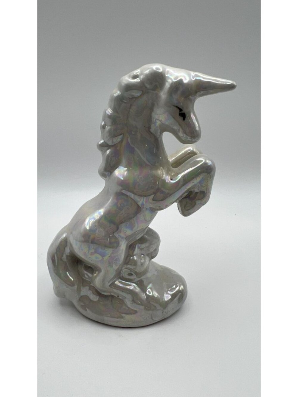 White Iridescent Ceramic Unicorn Figurine - Made In China - Collectible & Decora